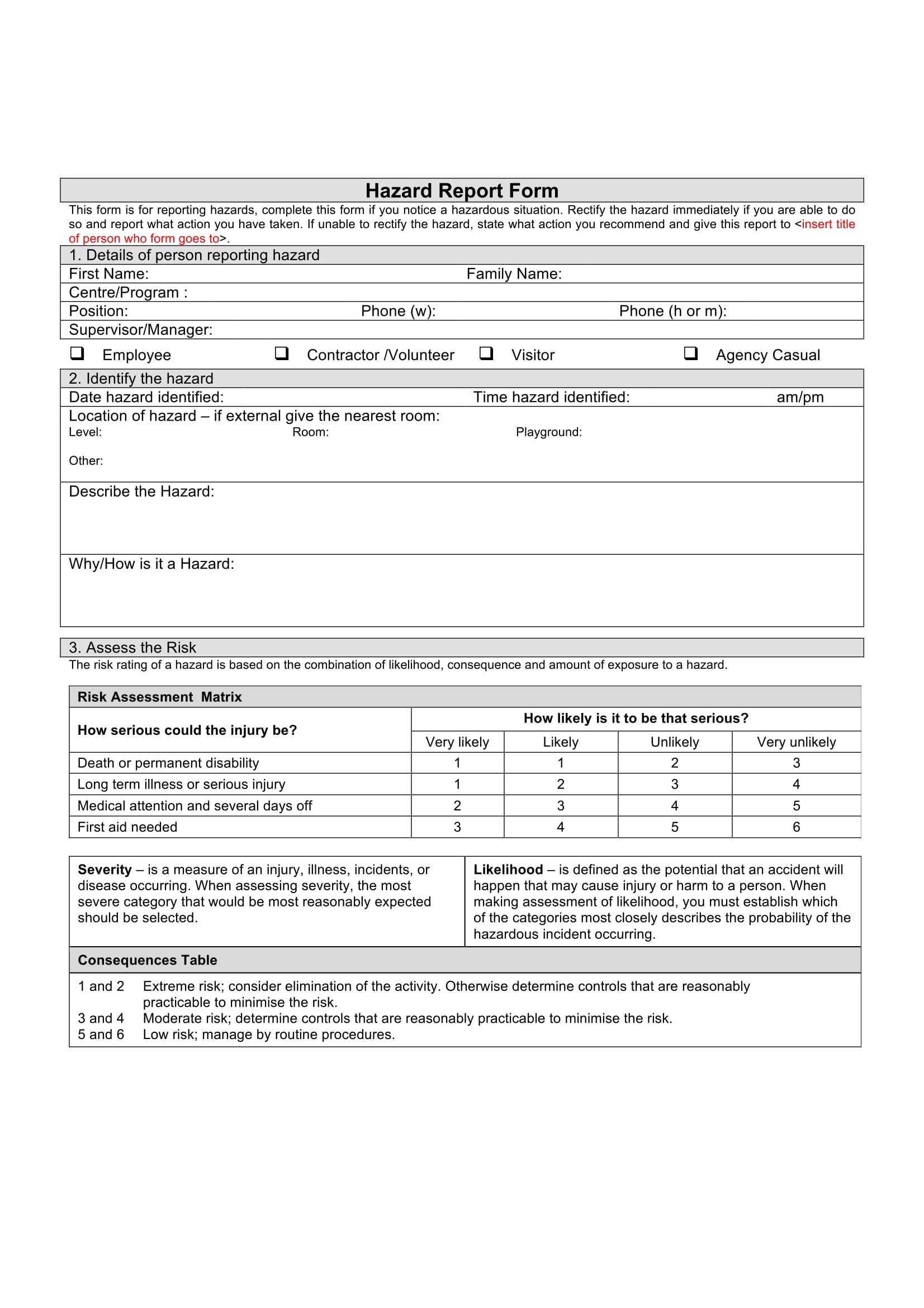 Free 13+ Hazard Report Forms In Ms Word | Pdf In Generic Incident Report Template