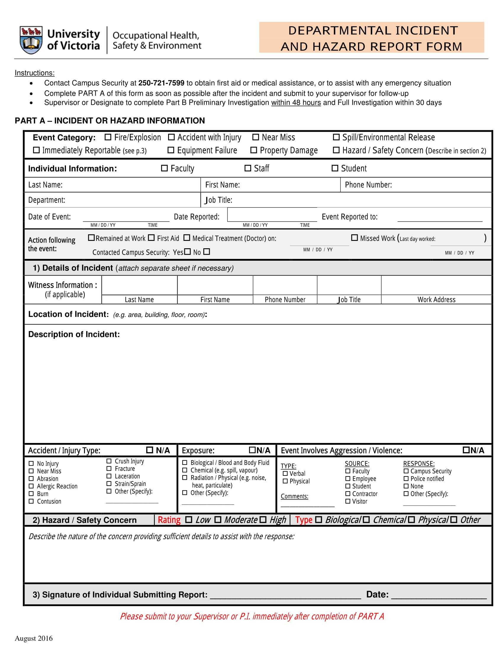 Free 13+ Hazard Report Forms In Ms Word | Pdf Within Hazard Incident Report Form Template