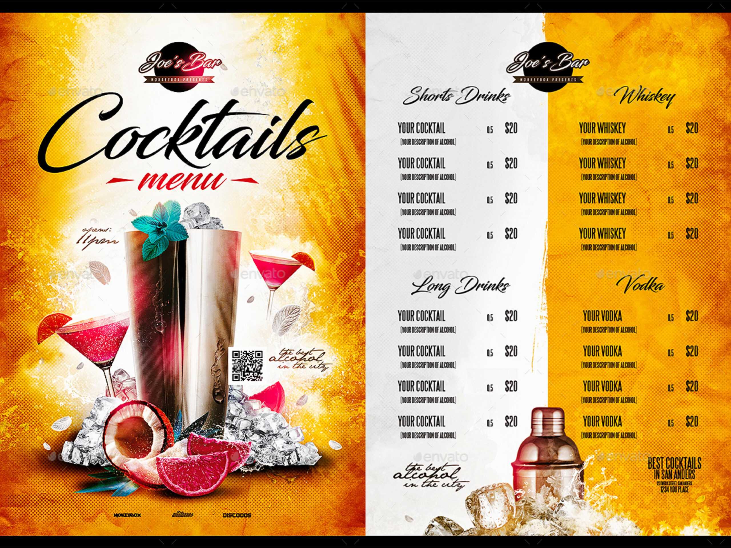 Free 18+ Cocktail Menu Examples In Psd | Ai | Eps Vector Within Cocktail Menu Template Word Free