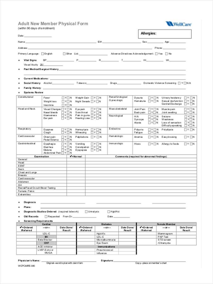 Free 5+ Adult Physical Forms In Pdf | Ms Word Throughout History And Physical Template Word