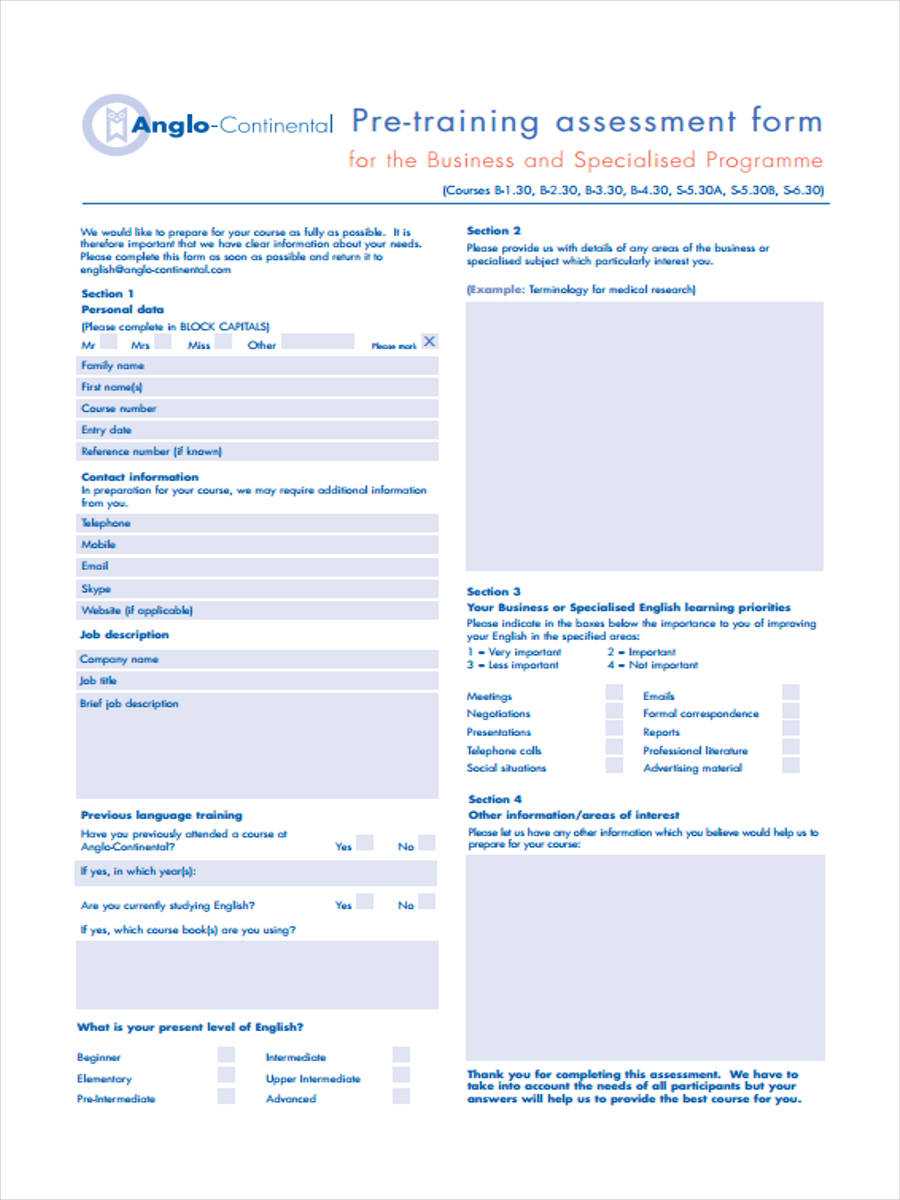 Free 5+ Pre Training Assessment Forms In Pdf Regarding Training Evaluation Report Template