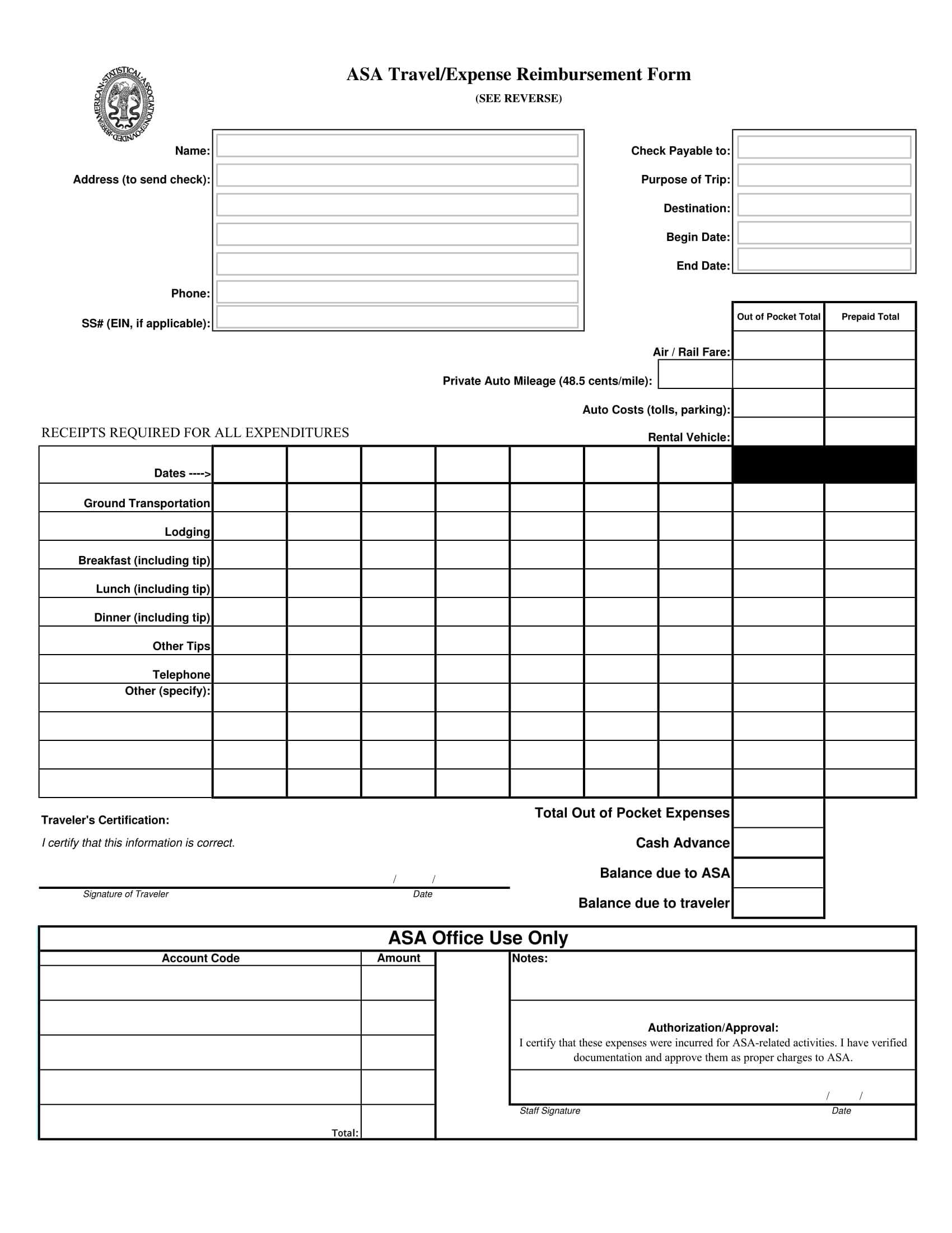 Free 5+ Travel Expense Reimbursement Forms In Pdf | Ms Word Intended For Reimbursement Form Template Word