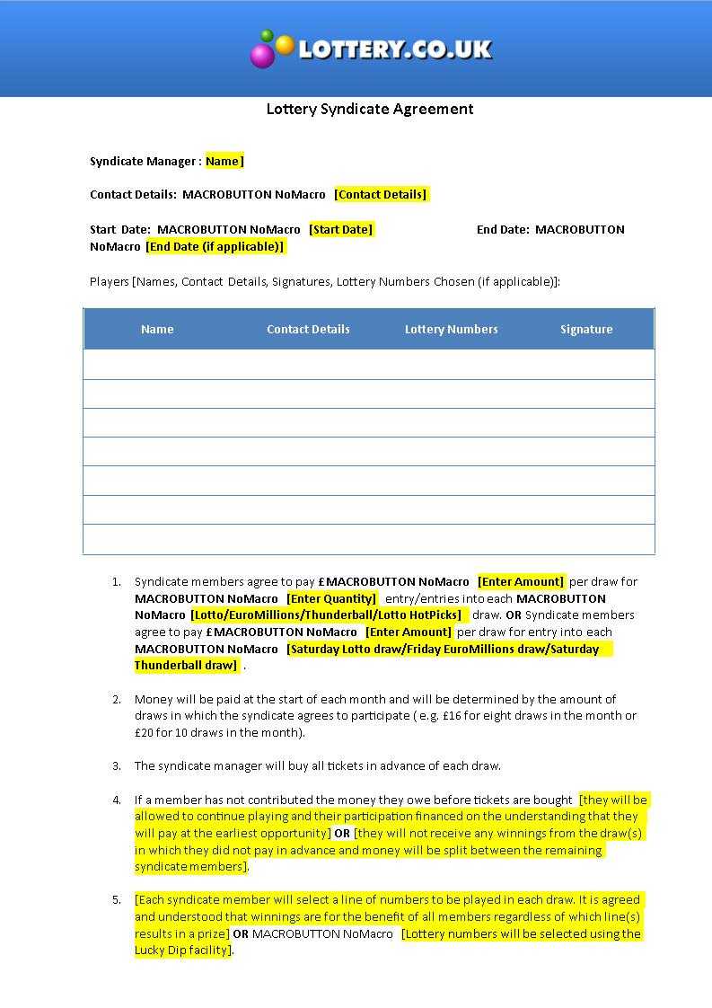 Free 6+ Significance Of Lottery Syndicate Forms In Pdf | Ms Word Pertaining To Lottery Syndicate Agreement Template Word