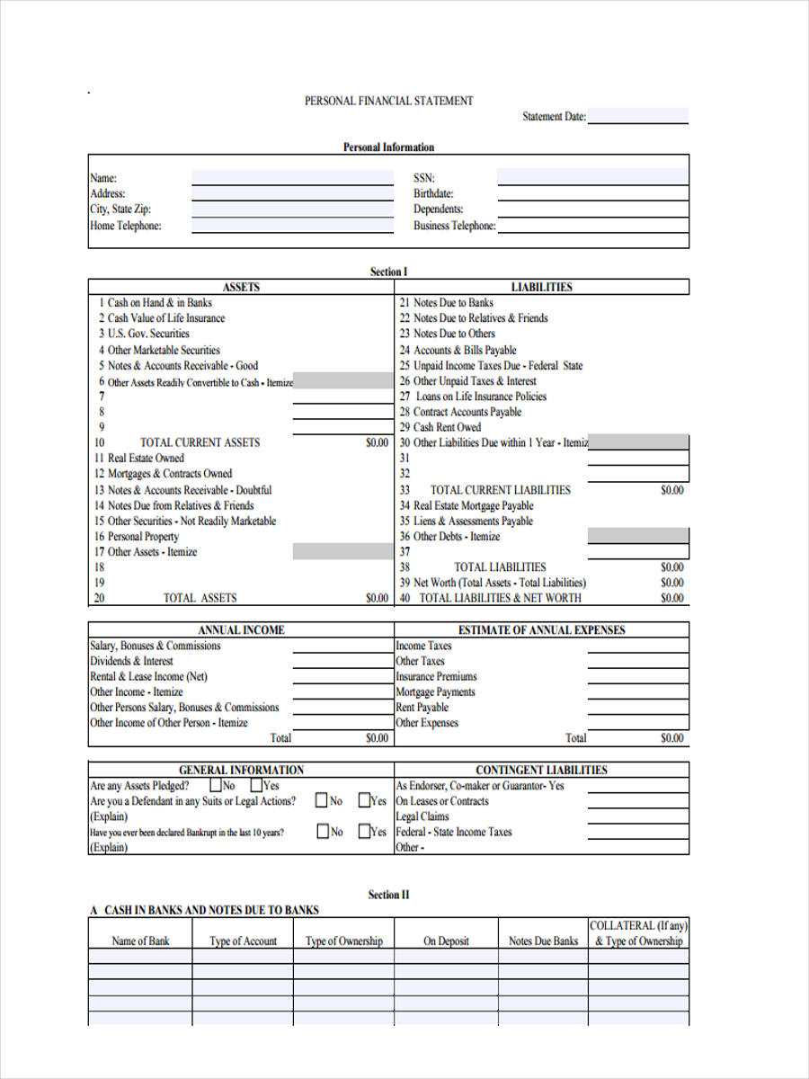 Free 8+ Personal Financial Statement Forms In Pdf | Ms Word Within Blank Personal Financial Statement Template