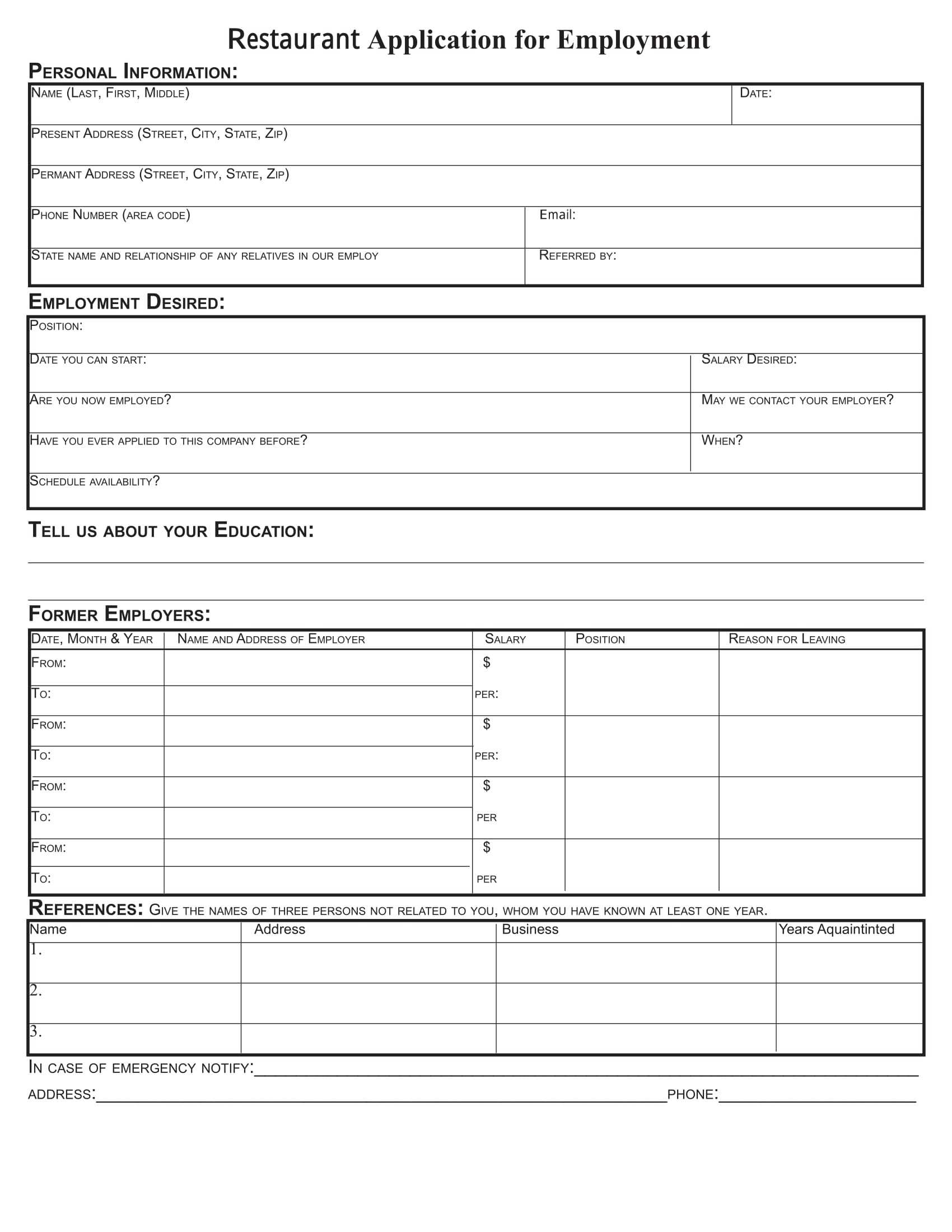 Free 8+ Restaurant Application Forms In Pdf | Ms Word Intended For Job Application Template Word