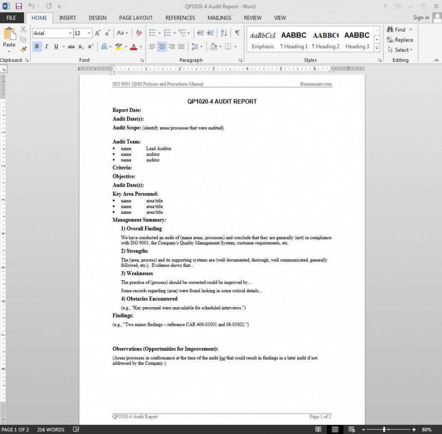 Free Audit Report Iso Template Audit Findings Report Pertaining To Audit Findings Report Template