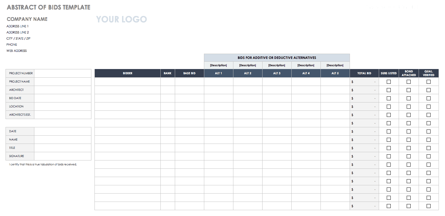 Free Bid Proposal Templates | Smartsheet For Free Construction Proposal Template Word