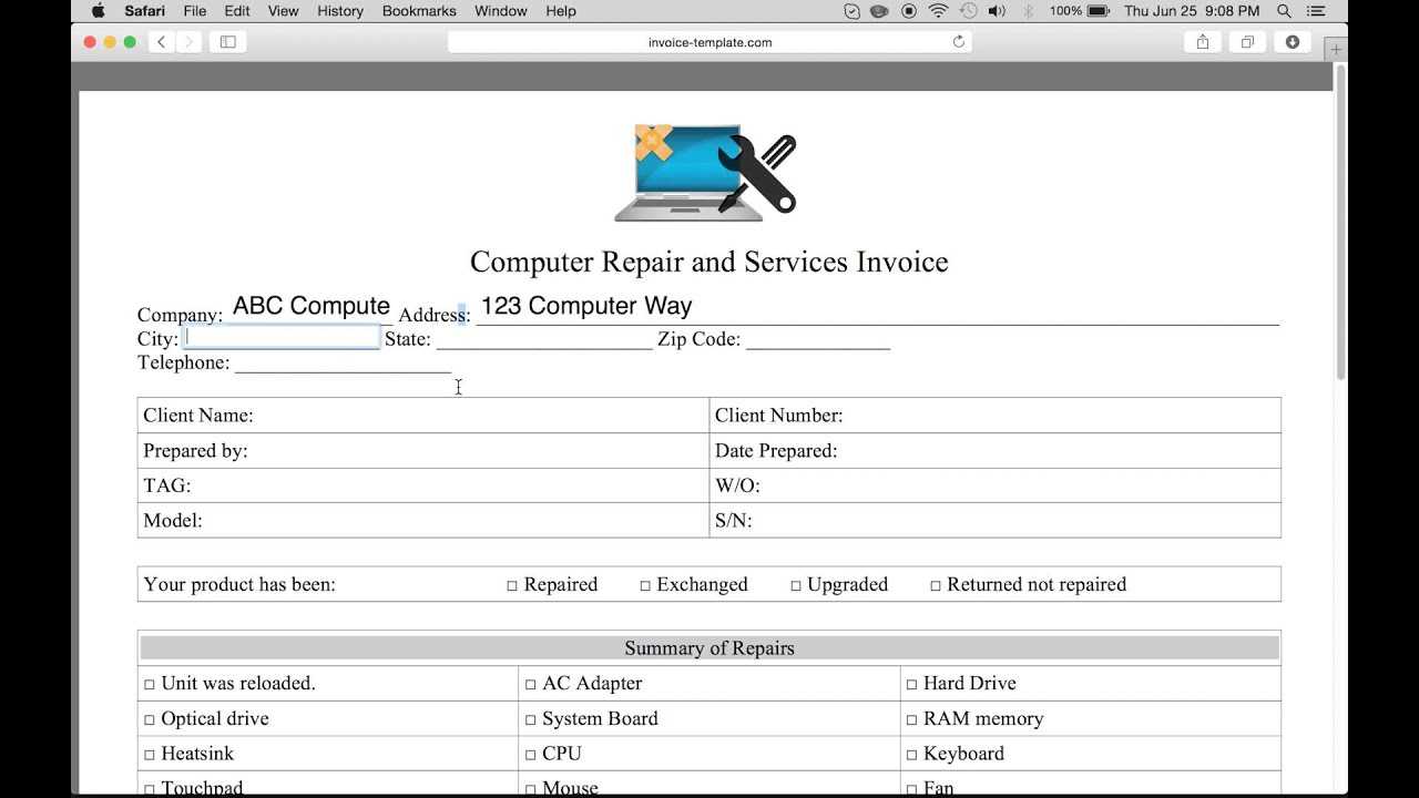 Free Computer Repair Service Invoice Template | Pdf | Word Inside Computer Maintenance Report Template