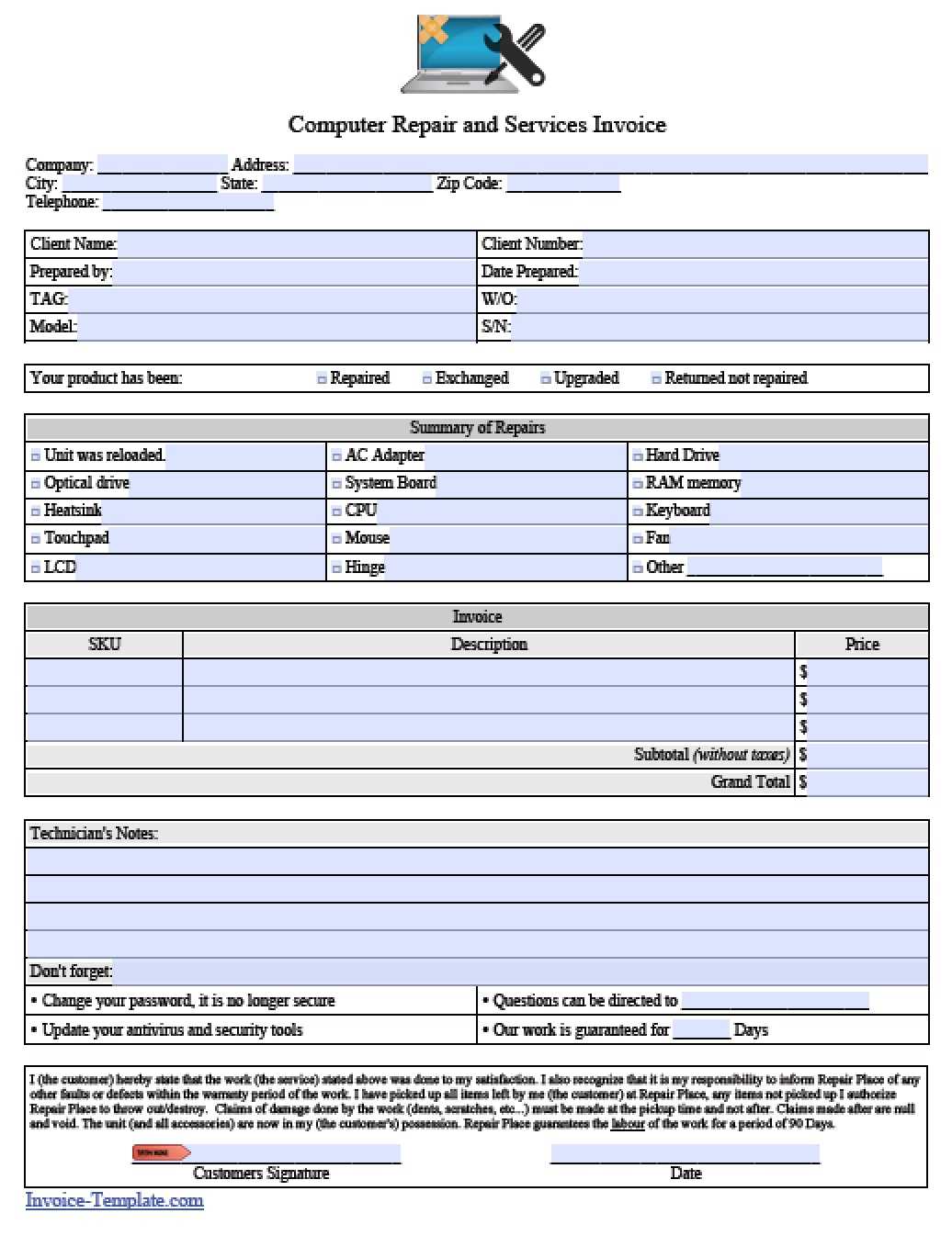 Free Computer Repair Service Invoice Template | Pdf | Word Pertaining To Computer Maintenance Report Template