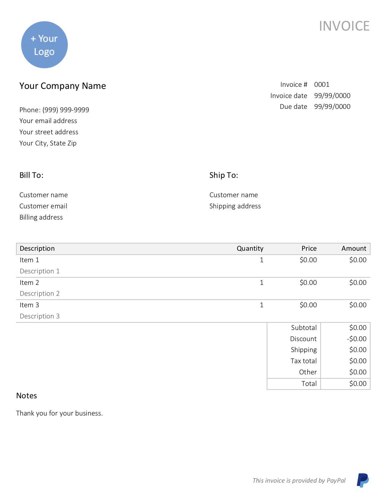 Free, Downloadable Sample Invoice Template | Paypal For Free Downloadable Invoice Template For Word