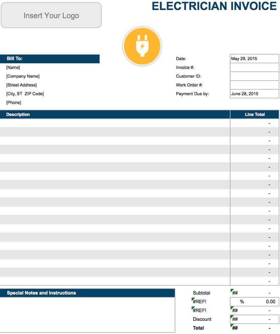 Free Electrician Invoice Template | Pdf | Word | Excel Pertaining To Free Printable Invoice Template Microsoft Word