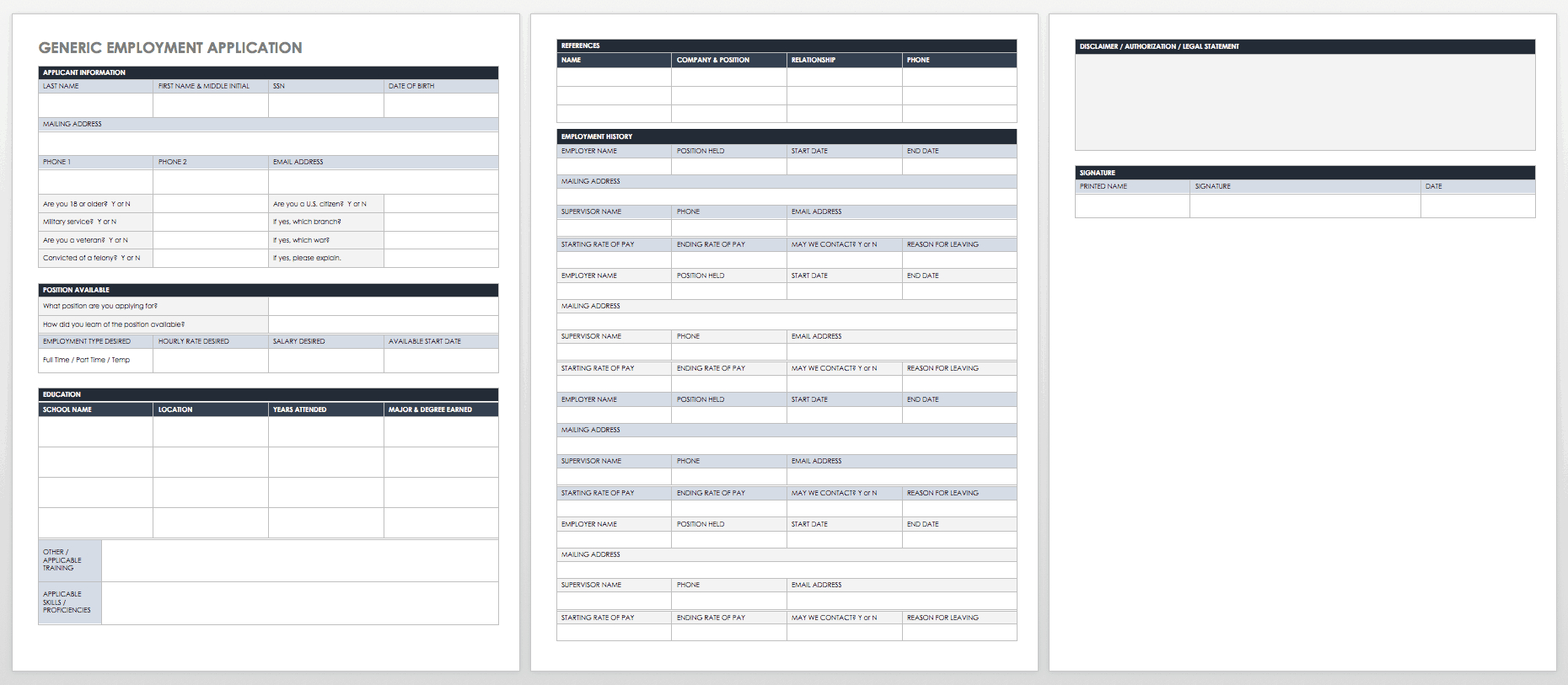 Free Employment Application Templates | Smartsheet Throughout Employment Application Template Microsoft Word