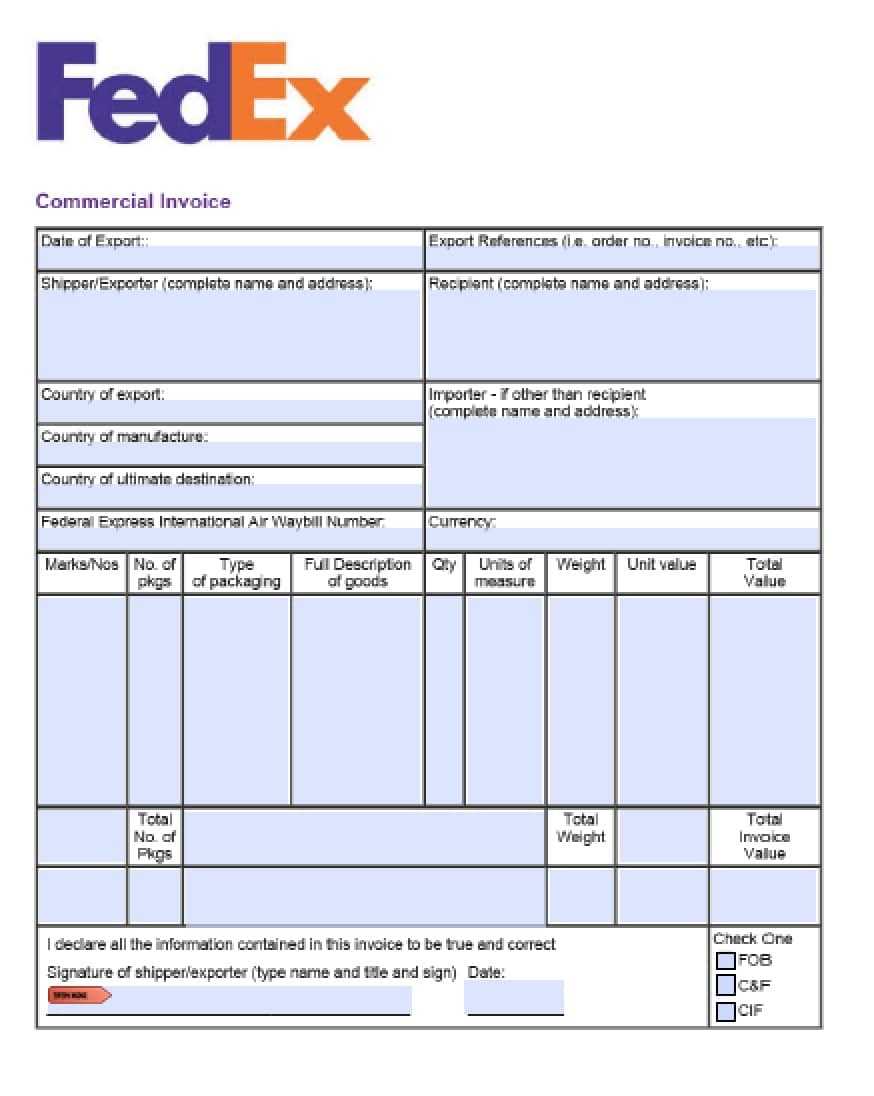 Free Fedex Commercial Invoice Template | Pdf | Word | Excel Regarding Commercial Invoice Template Word Doc