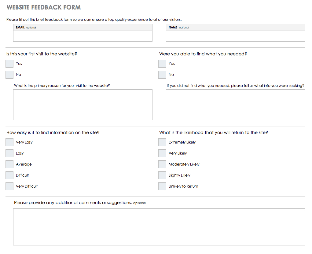 Free Feedback Form Templates | Smartsheet Intended For Word Employee Suggestion Form Template