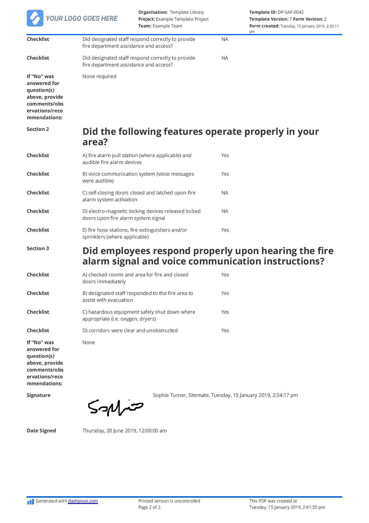 Free Fire Drill Report Template – Use, Customise, Download In Fire Evacuation Drill Report Template