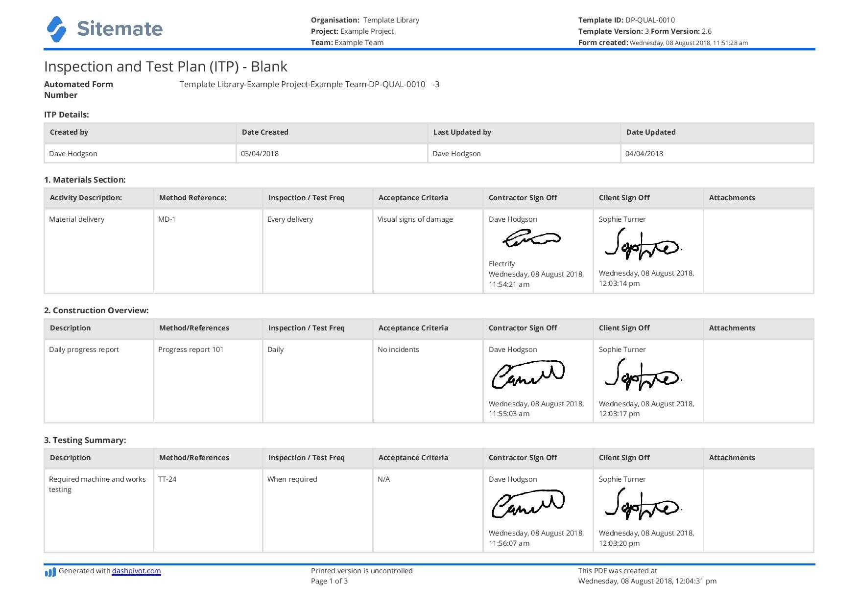 Free Inspection And Test Plan Template (Better Than Excel Pertaining To Test Summary Report Excel Template