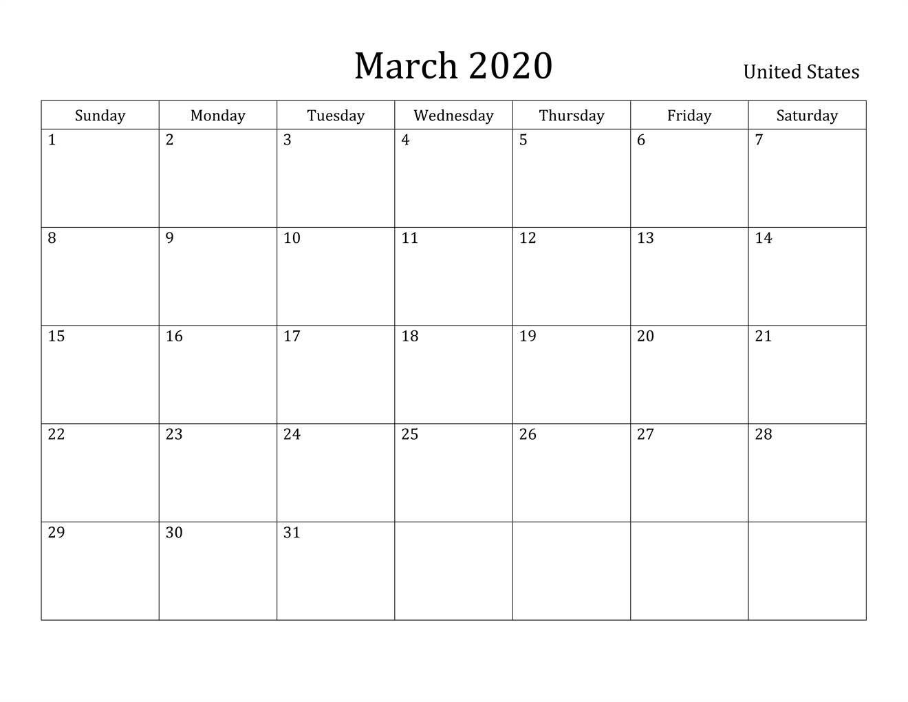 Free March 2020 Printable Calendar – Blank Templates – With Regard To Full Page Blank Calendar Template