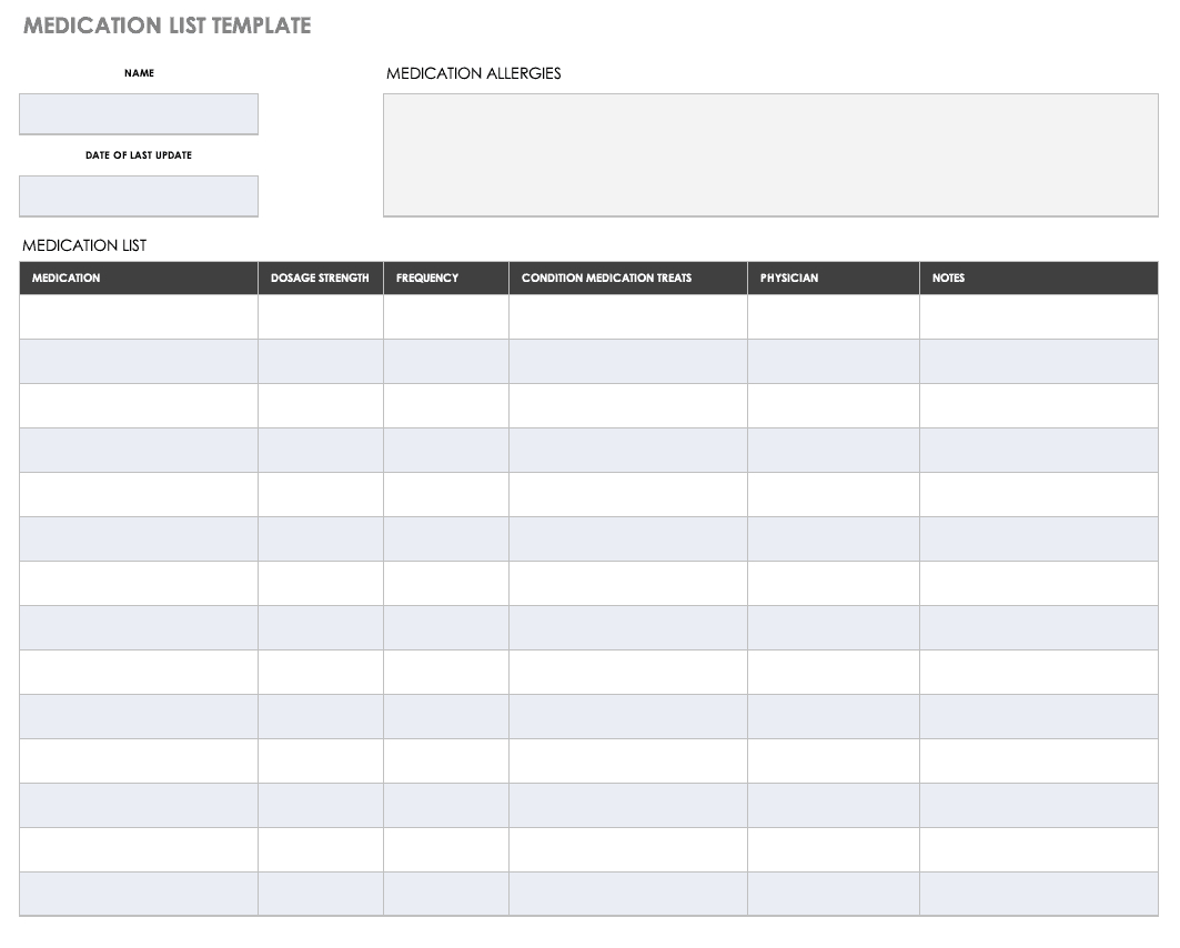 Free Medical Form Templates | Smartsheet Throughout Blank Medication List Templates