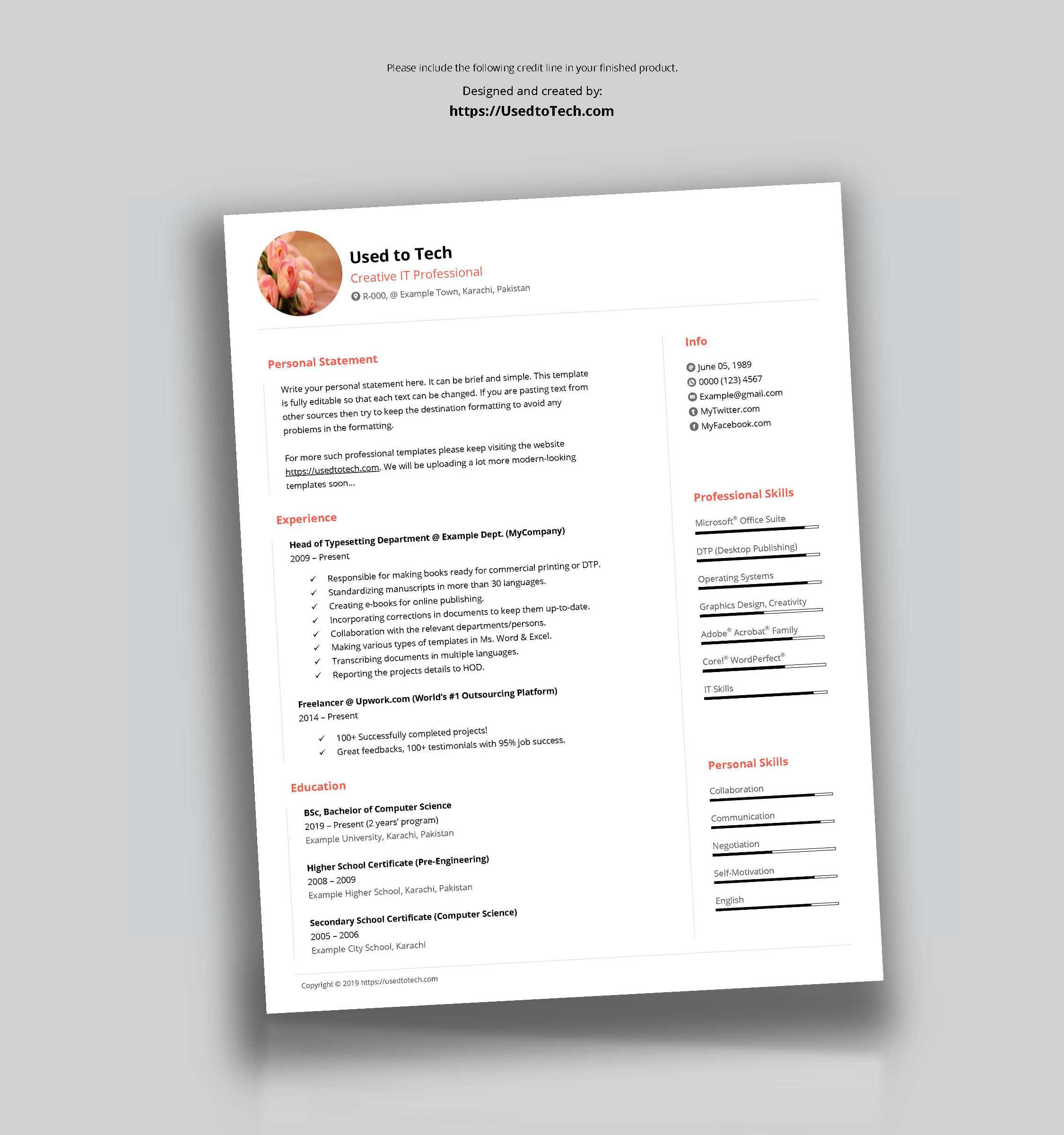 Free Minimal Cv Template In Ms Word – Used To Tech With How To Make A Cv Template On Microsoft Word