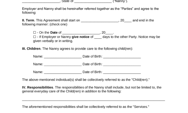 Free Nanny Contract Template - Samples - Pdf | Word | Eforms inside Nanny Contract Template Word