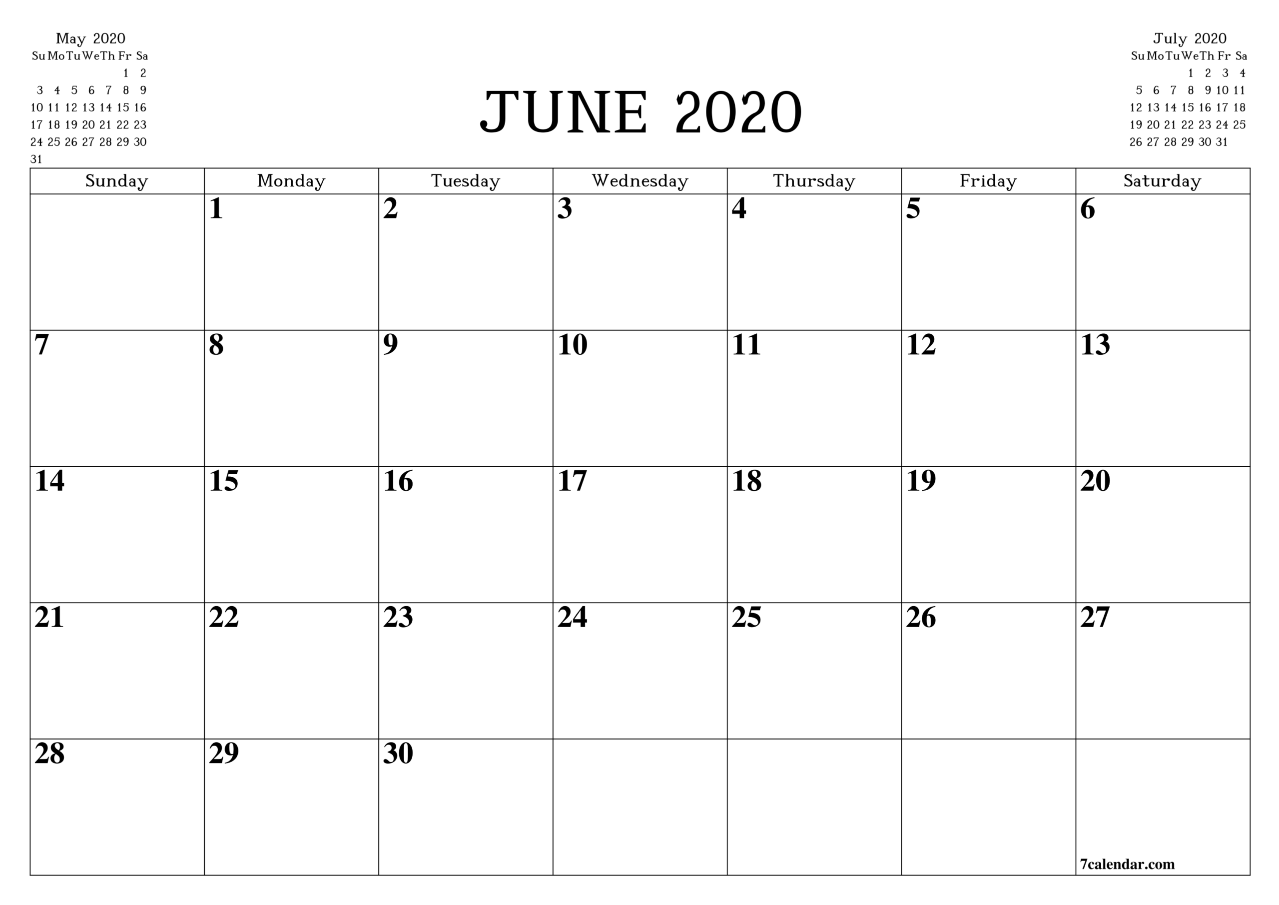 Free Printable Blank Monthly Calendar And Planner For June Throughout Blank One Month Calendar Template