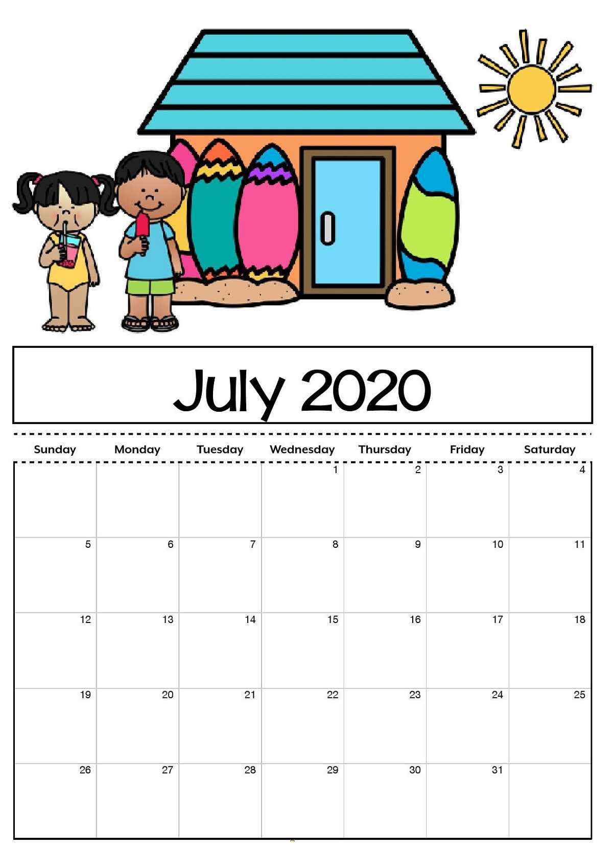 Free Printable Calendar Templates 2020 For Kids In Home Within Blank Calendar Template For Kids