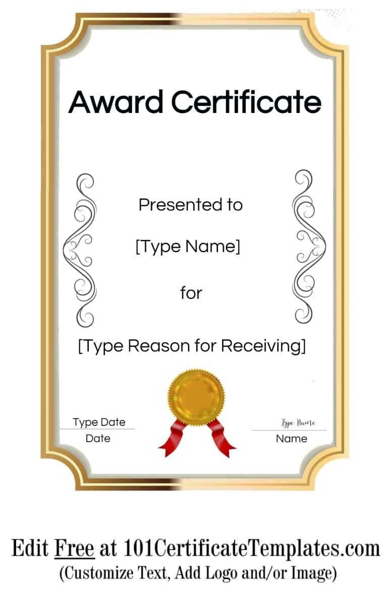 Free Printable Certificate Templates | Customize Online With Pertaining To Blank Award Certificate Templates Word