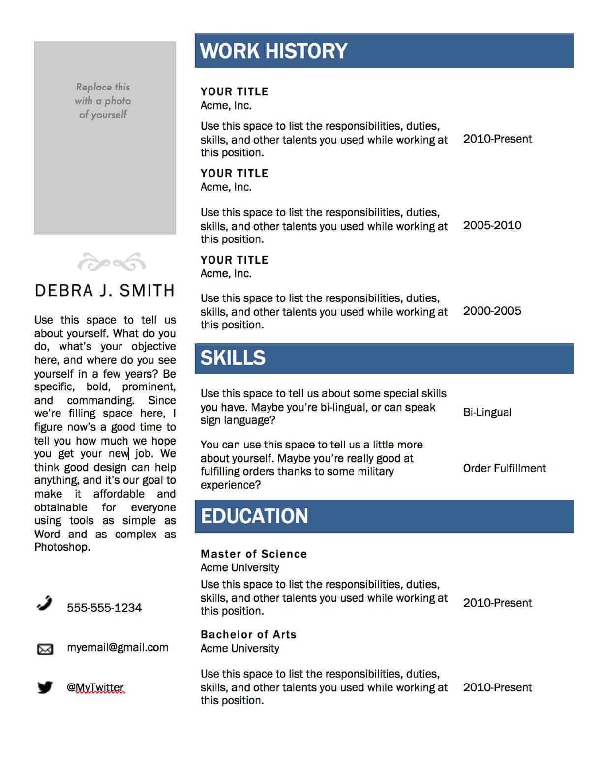 Free Resume Template Microsoft Office – Dalep.midnightpig.co In Free Printable Resume Templates Microsoft Word