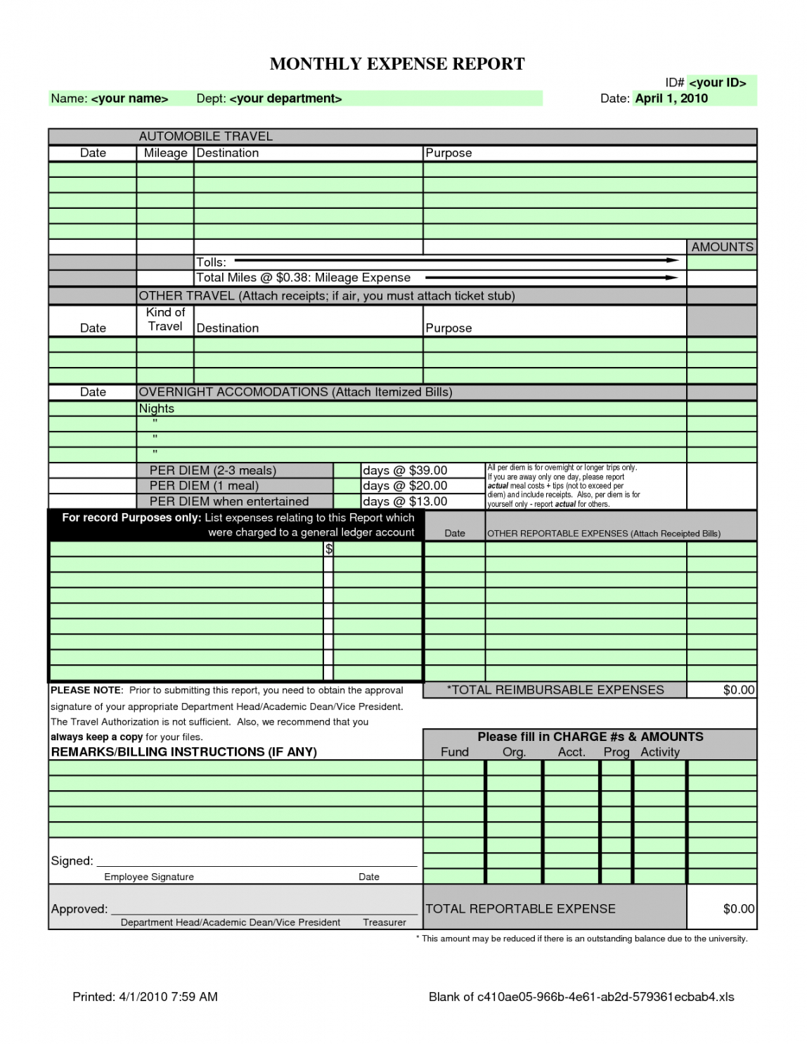 Free Small Business Monthly Expense Report And Template With Per Diem Expense Report Template