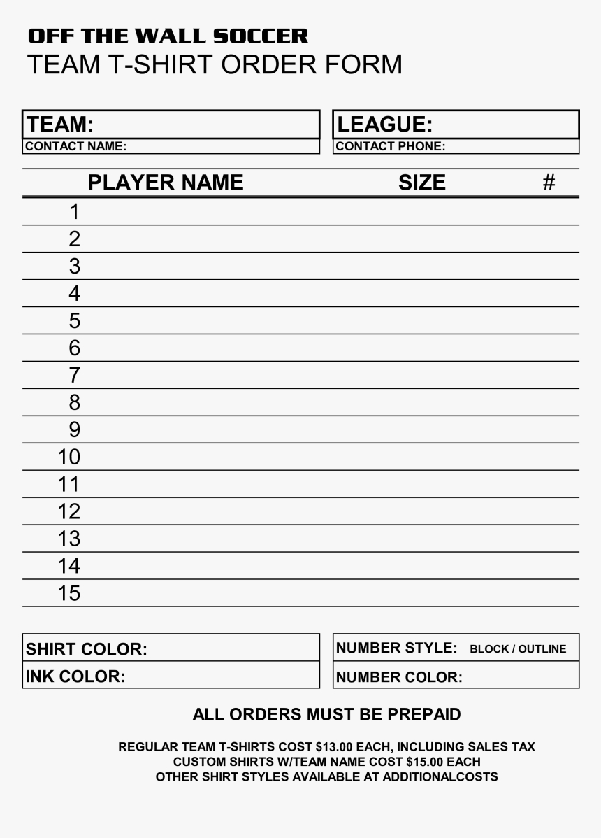 Free Soccer Team T Shirt Order Form Template Templates – T Throughout Blank T Shirt Order Form Template
