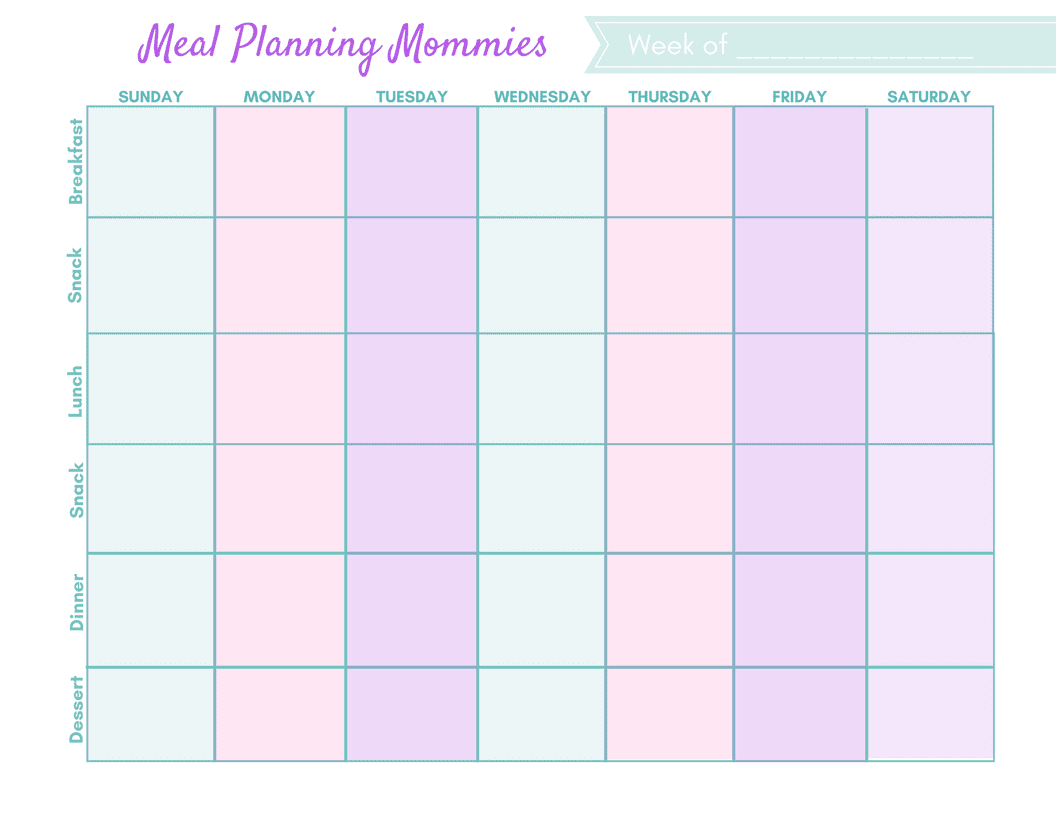 Free Updated Printable Meal Planning Pages & Grocery Lists Inside Blank Meal Plan Template
