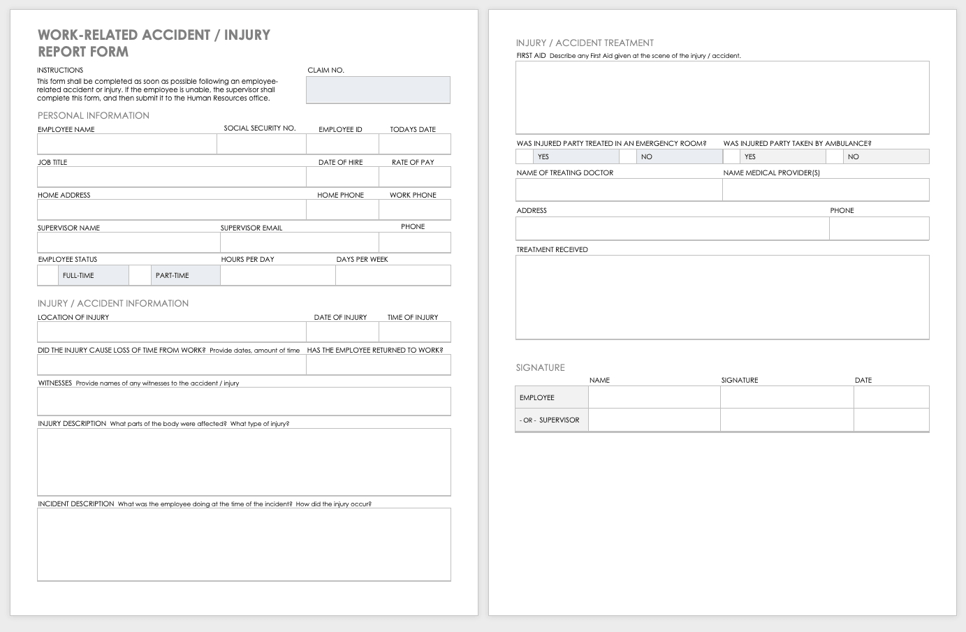 Free Workplace Accident Report Templates | Smartsheet With Accident Report Form Template Uk