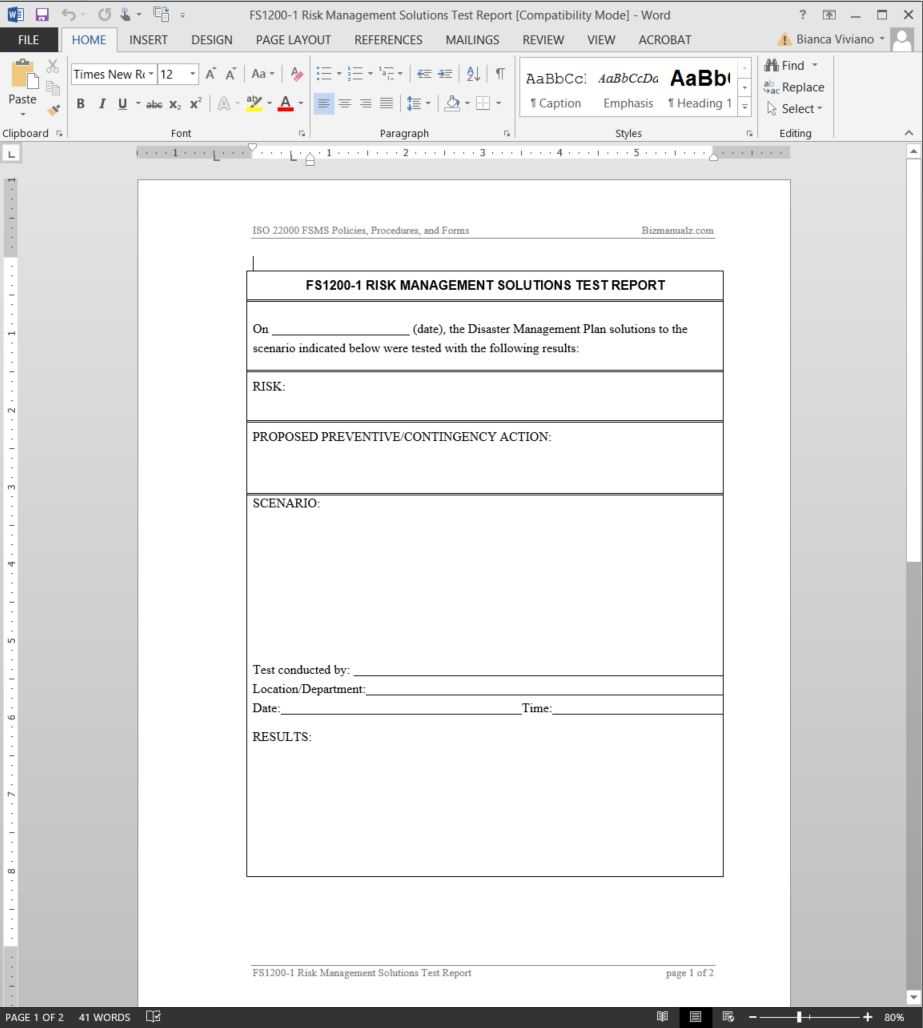 Fsms Risk Management Solutions Test Report Template | Fds1200 1 Regarding Weekly Test Report Template