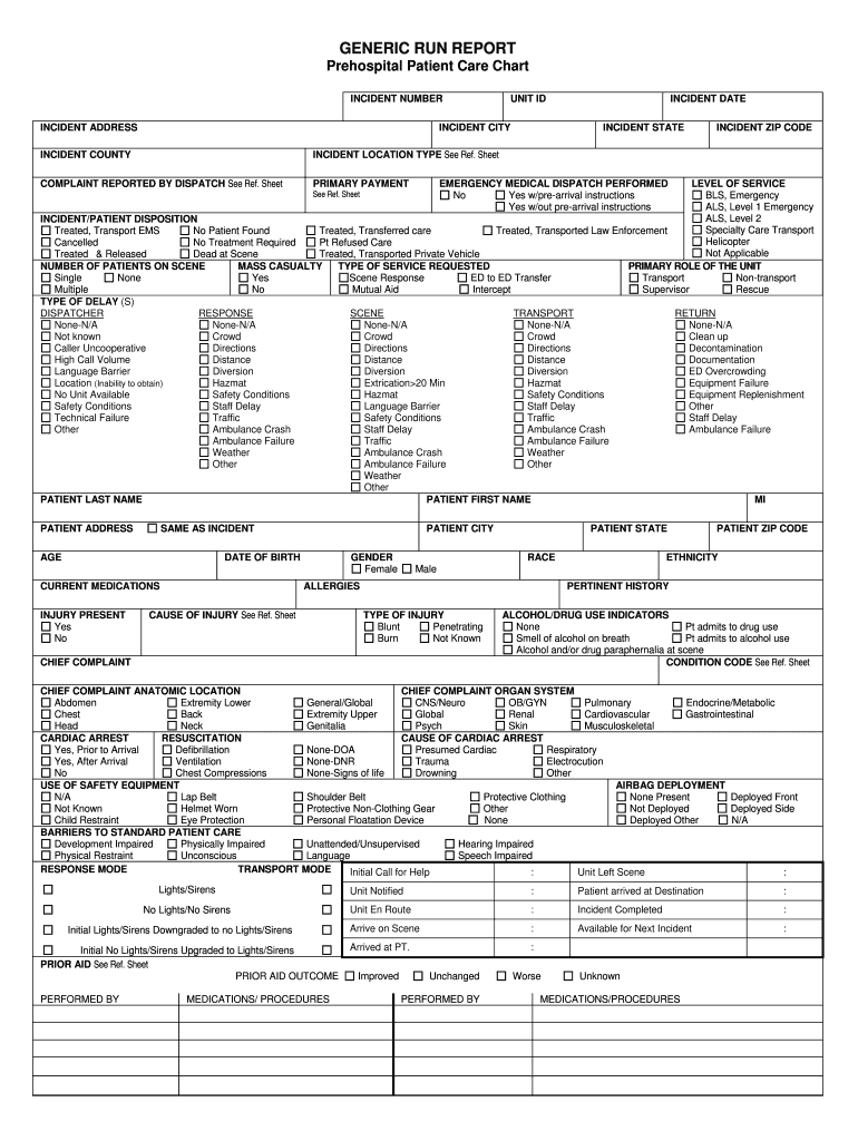 Generic Run – Fill Online, Printable, Fillable, Blank Throughout Patient Care Report Template