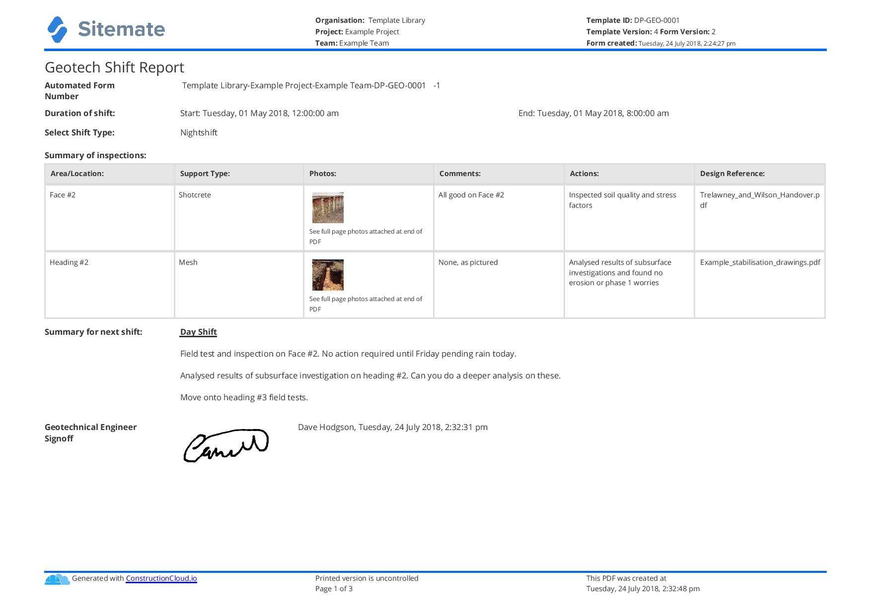 Geotech Shift Report Template: Use This Geotech Shift Report Within Shift Report Template