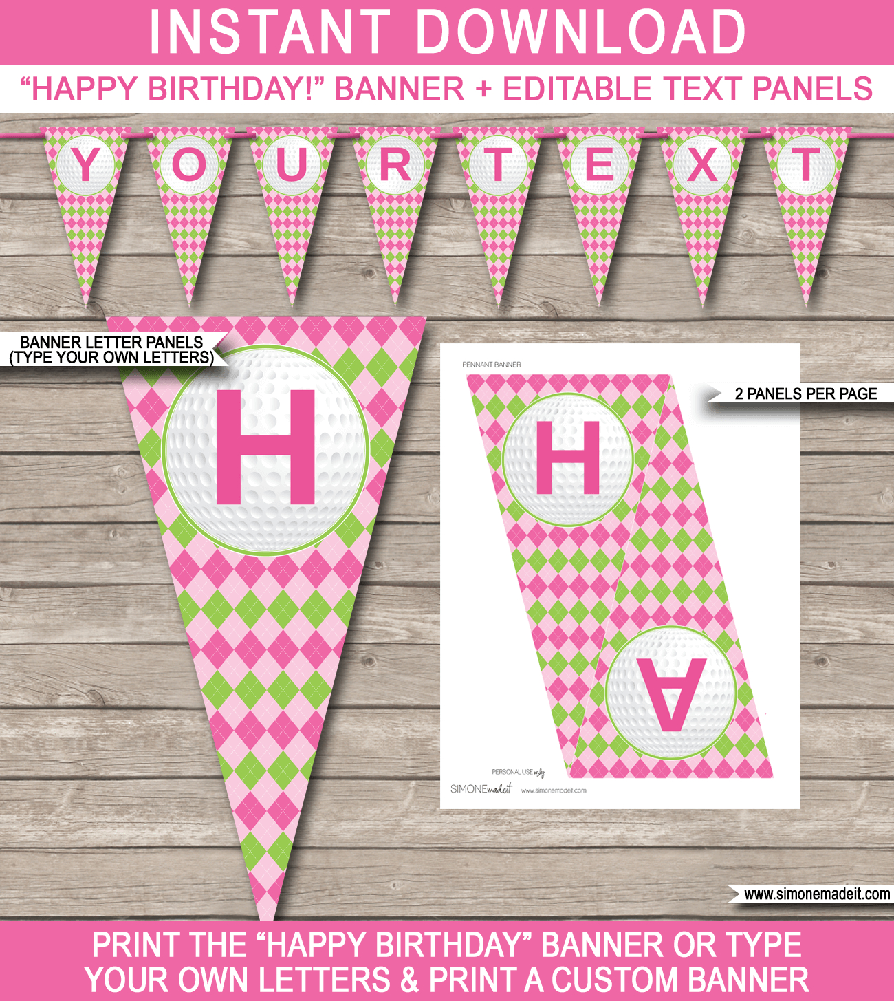 Golf Birthday Party Banner Template – Pink & Green In Diy Birthday Banner Template