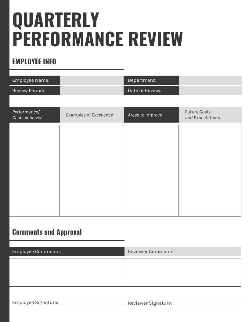 Gray Quarterly Performance Review Template Regarding Quarterly Status Report Template