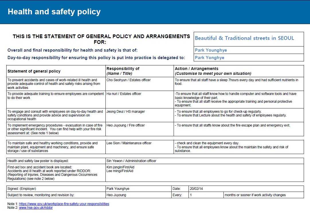 Health And Safety Implications / Risk Assessment Report Inside Health Check Report Template