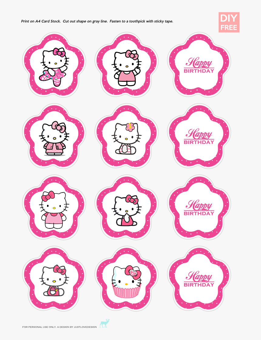 Hello Kitty Cupcake Topper Template, Hd Png Download – Kindpng Regarding Hello Kitty Birthday Banner Template Free