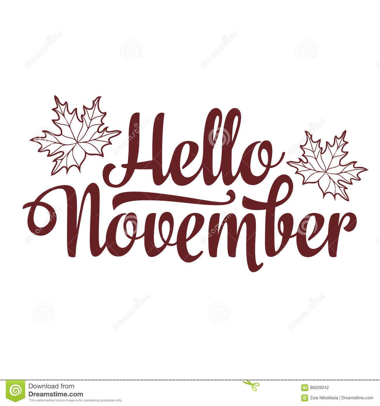 Hello November. Lettering Composition Flyer Or Banner With Welcome Banner Template