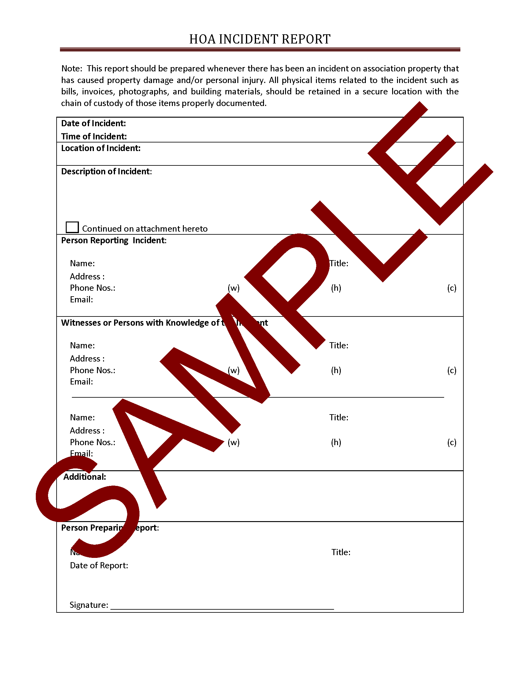 Hoa Incident Report With Insurance Incident Report Template