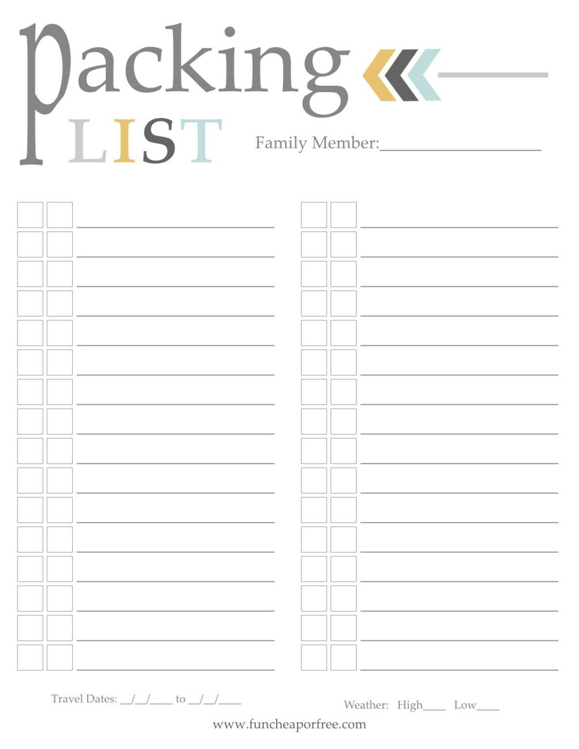 blank packing list template best layout templates