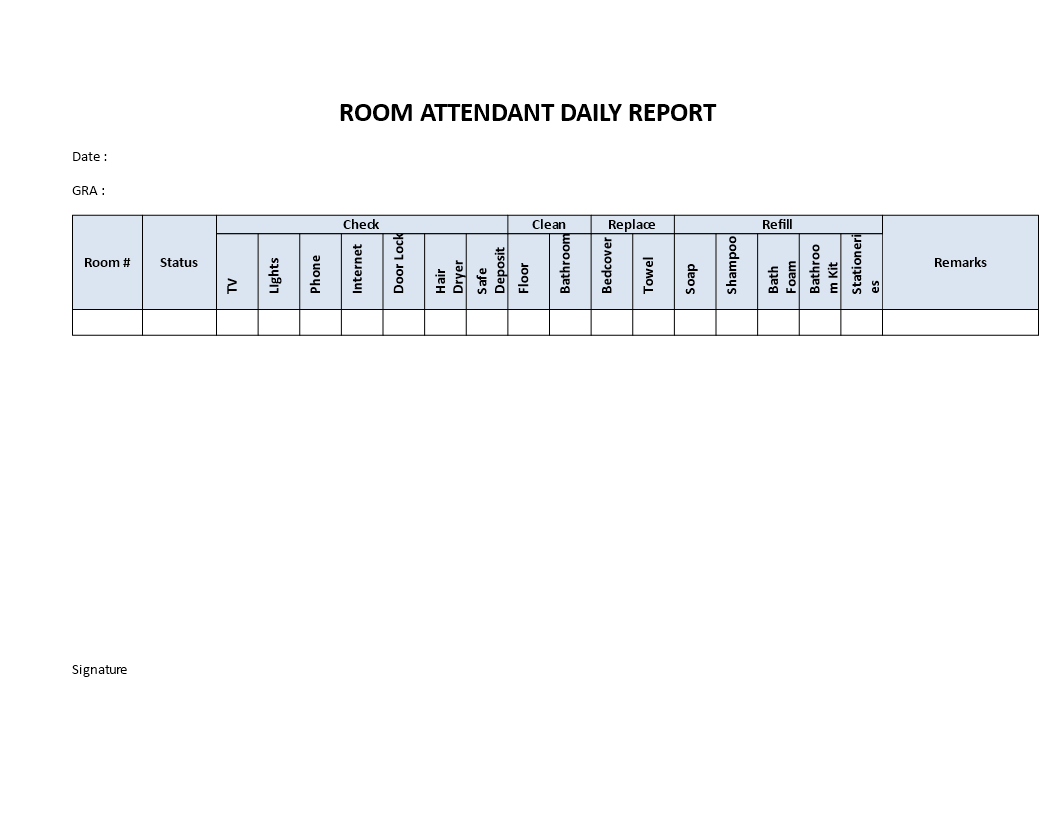 Hotel Room Attendant Daily Report | Templates At For Check Out Report Template