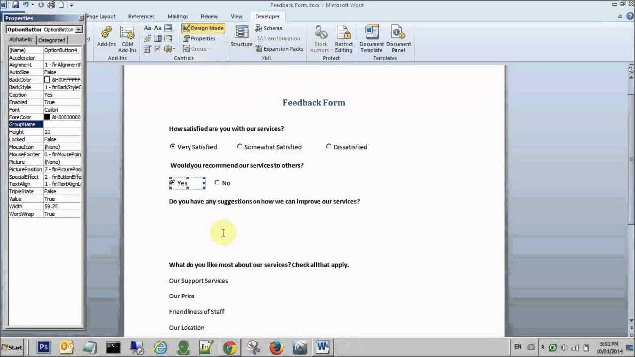 How To Create Radio/option Buttons, Text Boxes And Check Boxes In Microsoft  Word Within Button Template For Word