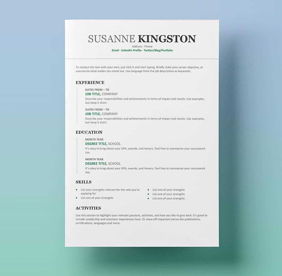 How To Use Resume Template In Word - Calep.midnightpig.co Inside How To Get A Resume Template On Word