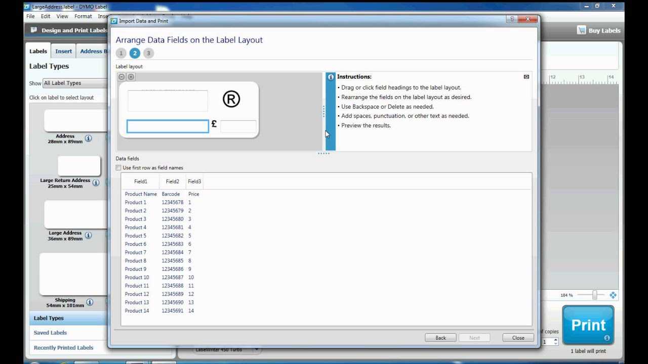 How To Use The Import Data And Print Function In Dymo Label Software? In Dymo Label Templates For Word