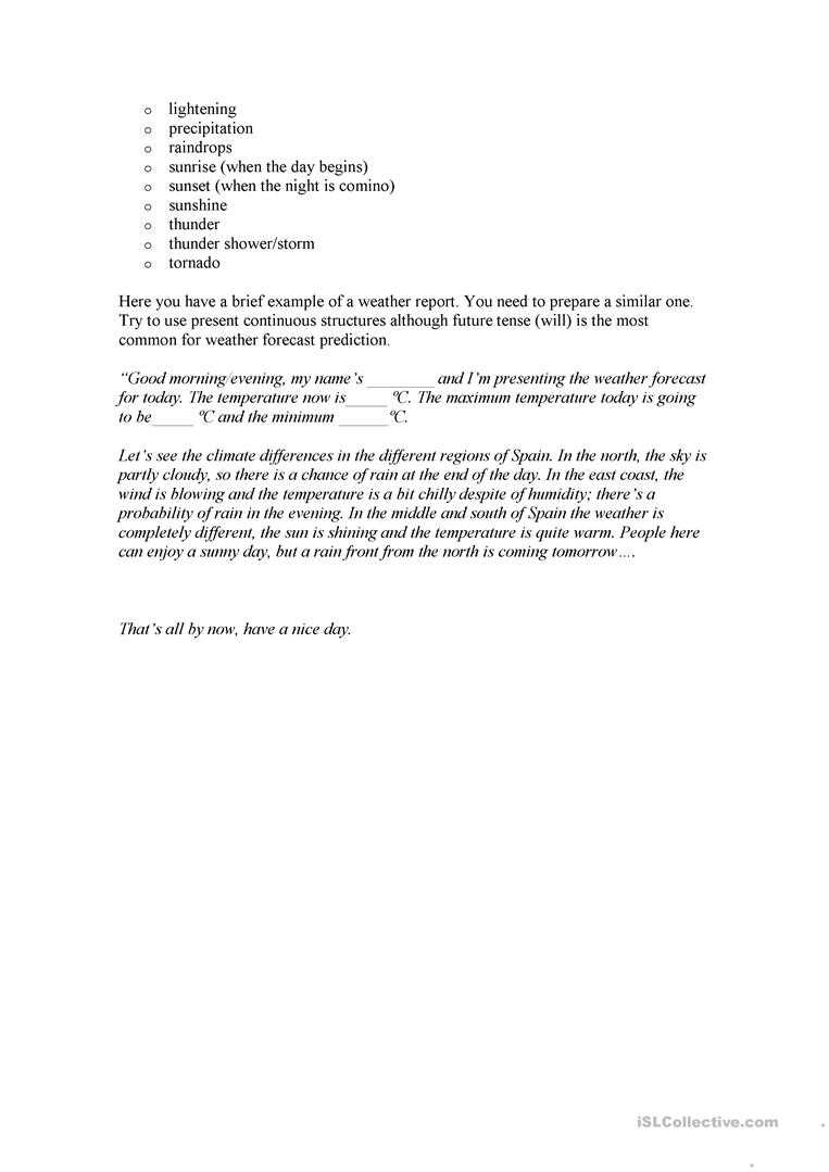 How To Write A Weather Report – English Esl Worksheets For Intended For Kids Weather Report Template