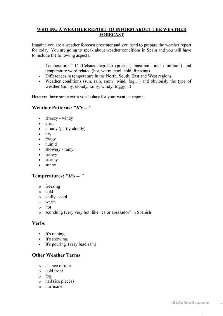 How To Write A Weather Report - English Esl Worksheets For Within Kids Weather Report Template