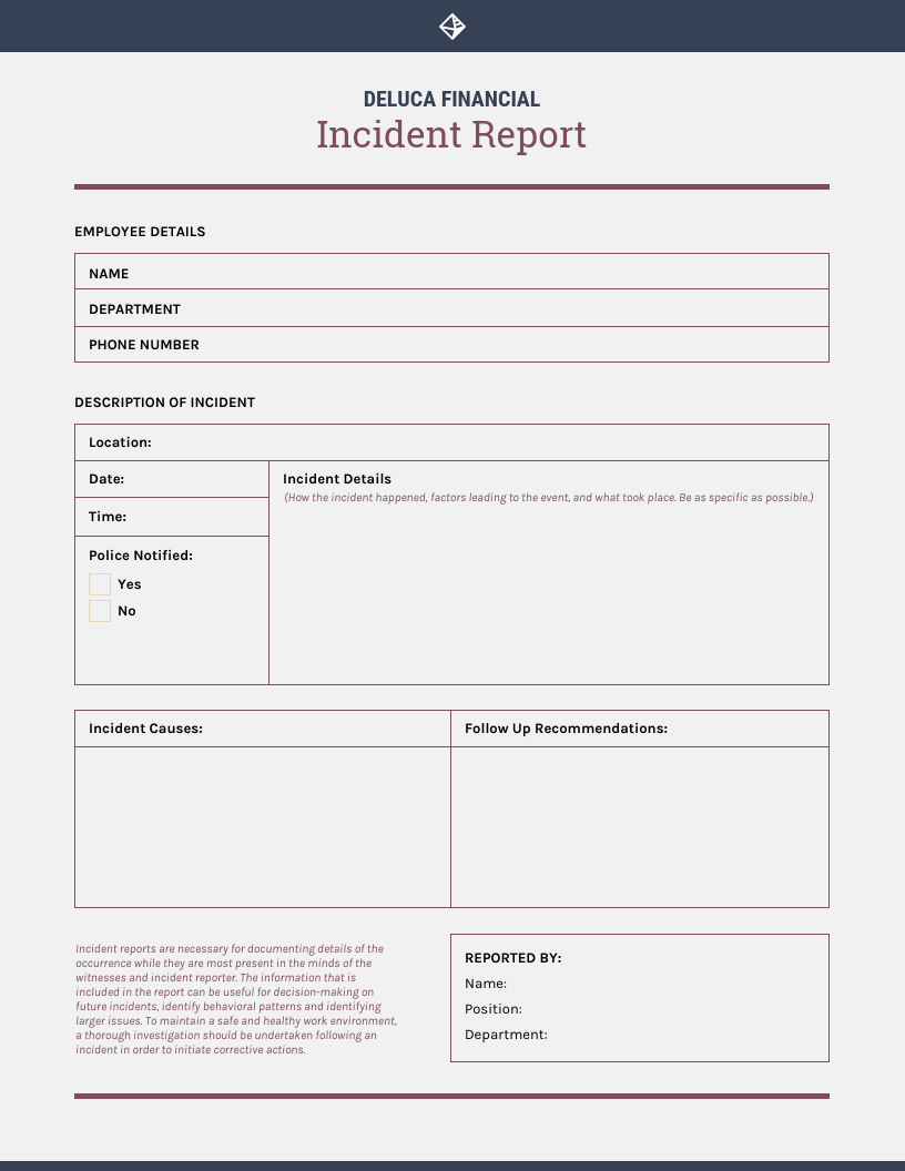 How To Write An Effective Incident Report [Templates] – Venngage Intended For Injury Report Form Template