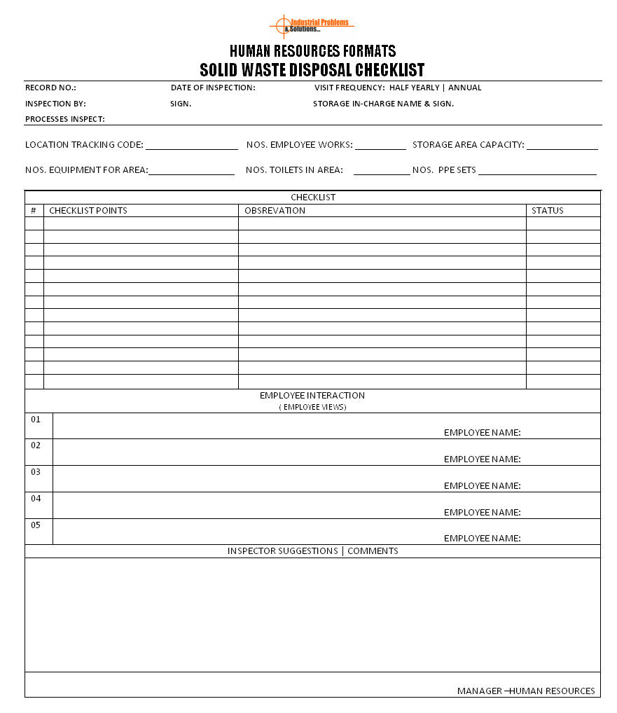 Human Resources Responsibility For Solid Waste Disposal – Inside Waste Management Report Template